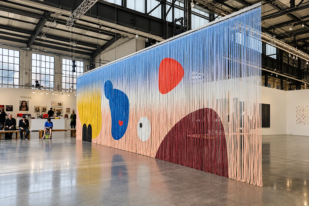 Contemporary art installation in an industrial gallery, illustrating how cultural collaborations create lasting brand assets and associations.