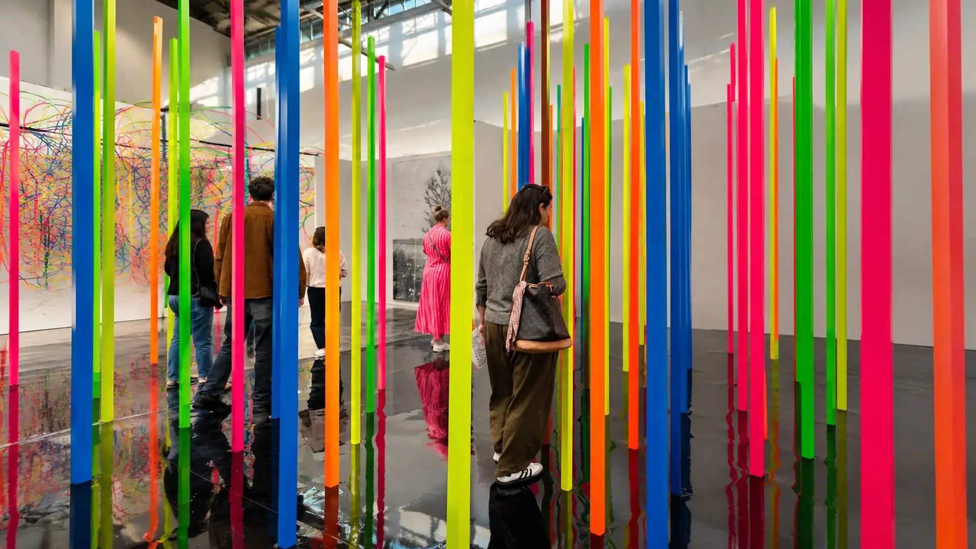 People experiencing a colorful contemporary art installation in a gallery, illustrating how brands can create cultural experiences rather than traditional marketing activations.