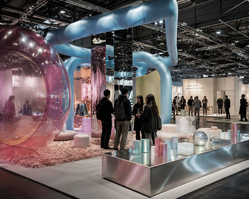 Premium cultural exhibition design at a major trade fair, featuring natural materials and editorial spatial composition