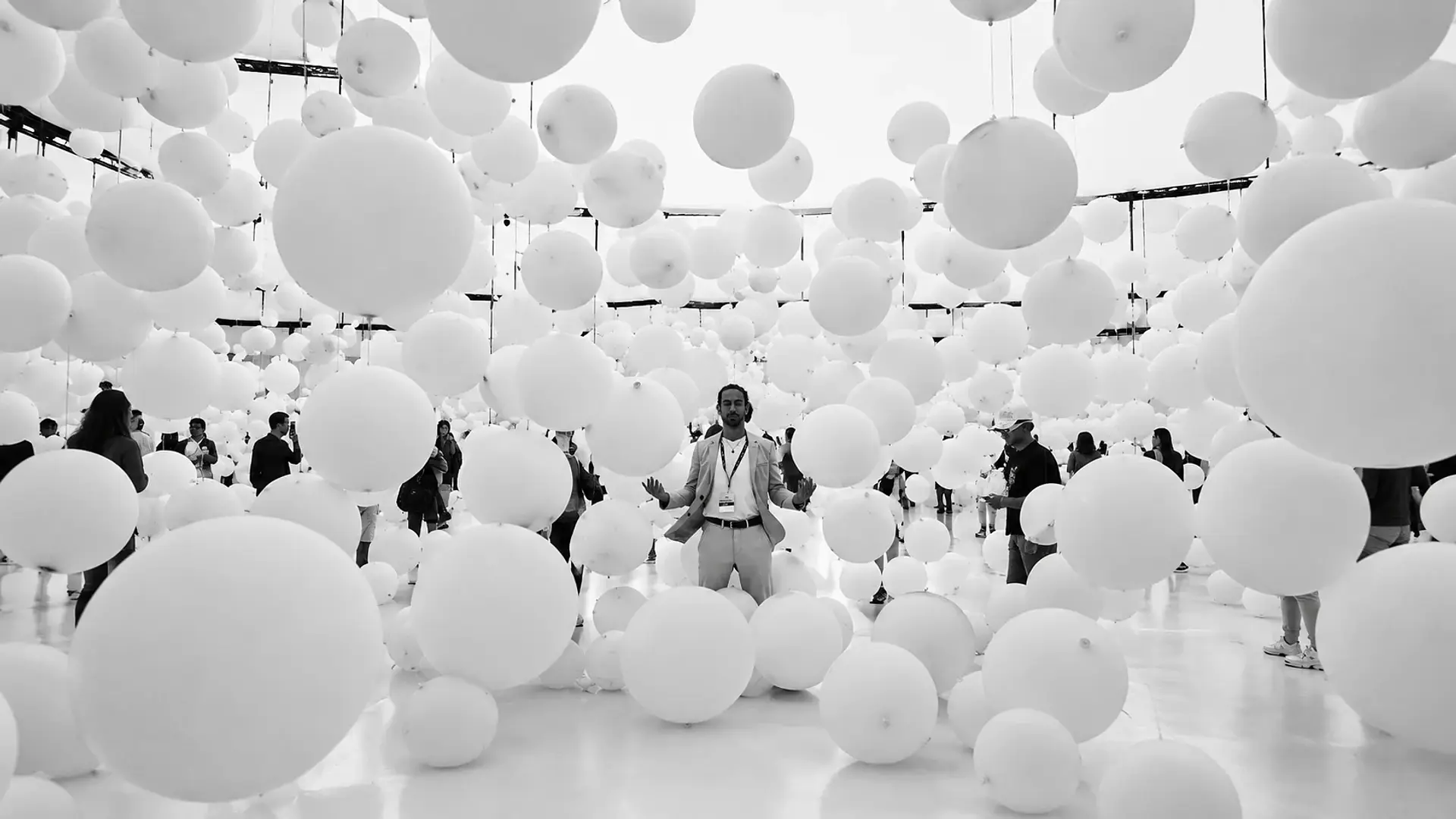 Immersive white balloon installation creating a memorable brand experience