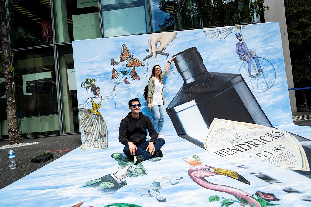 Hendrick's Gin 3D anamorphic brand activation floor and wall artwork at Potsdamer Platz Berlin by Manfred Stader