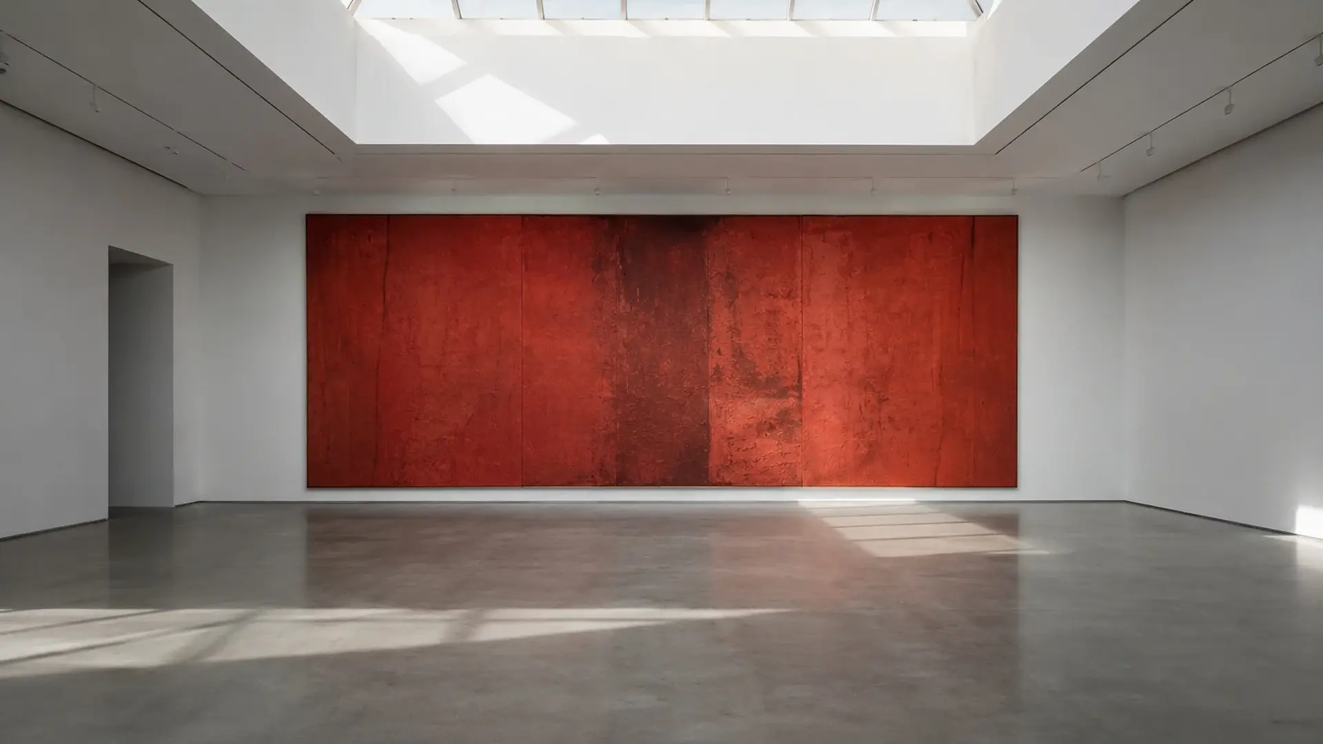 Minimalist gallery interior with large-scale red abstract painting