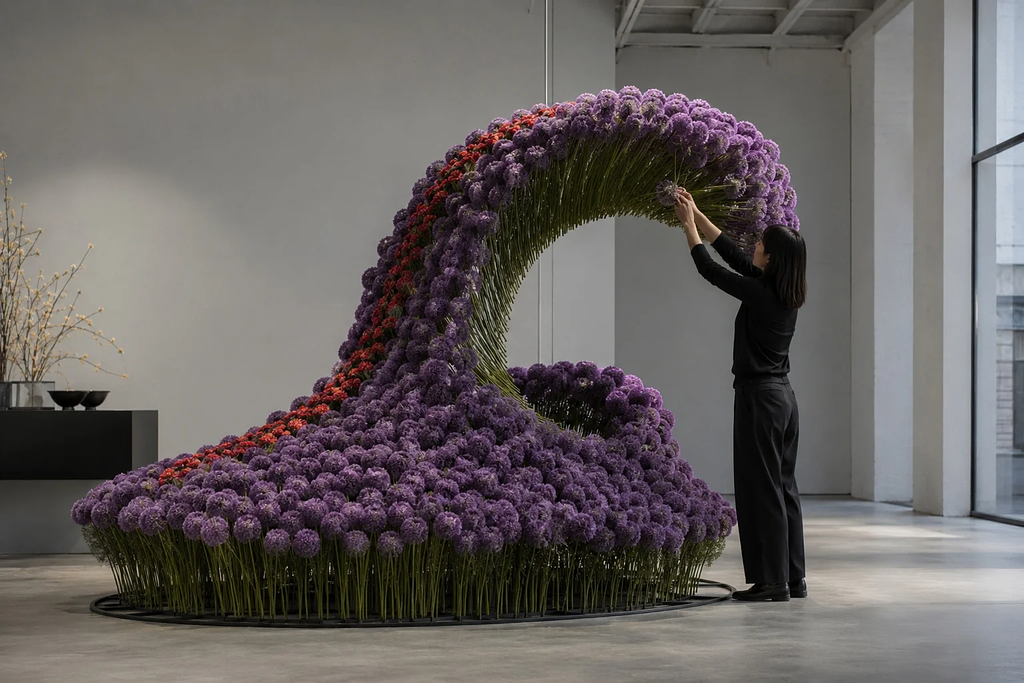 artisan crafting handmade brand installation with natural materials
