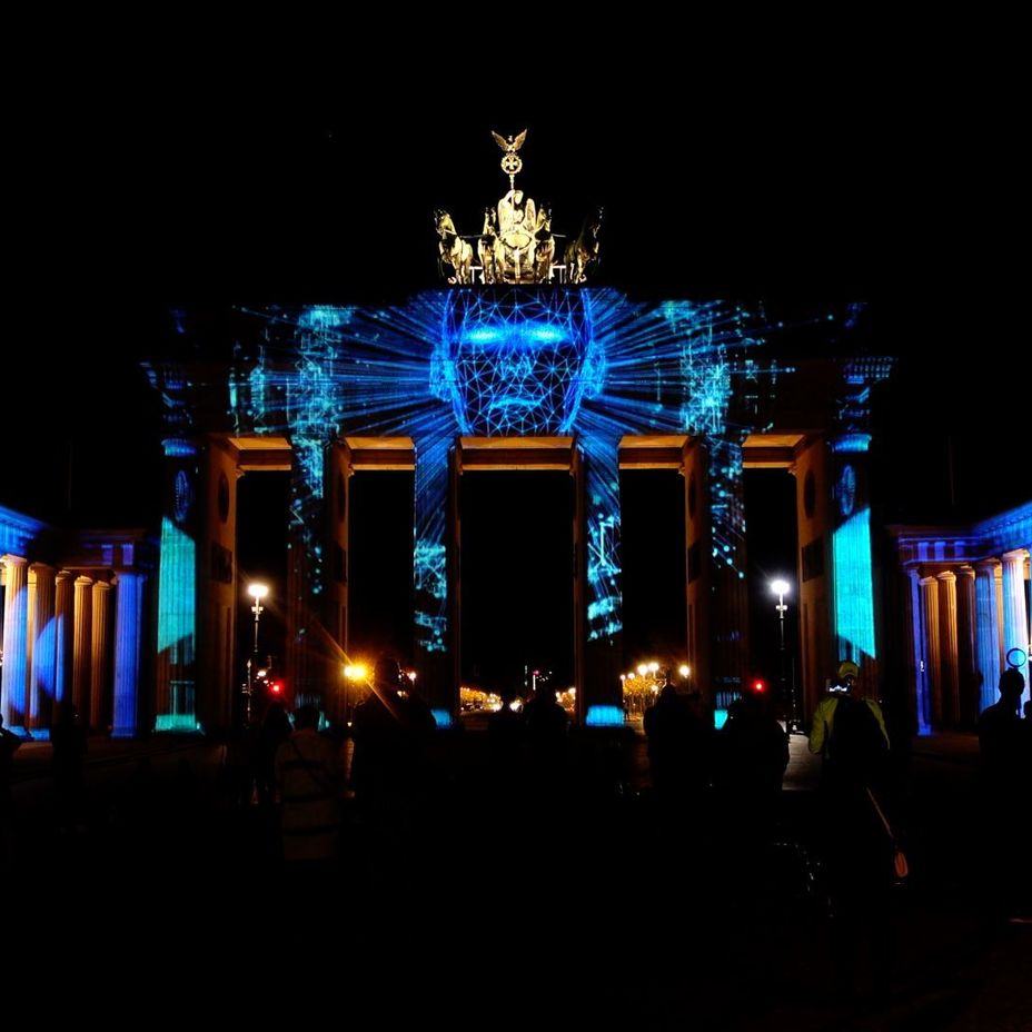 Video mapping project in the Brandenburg Gate in Berlin